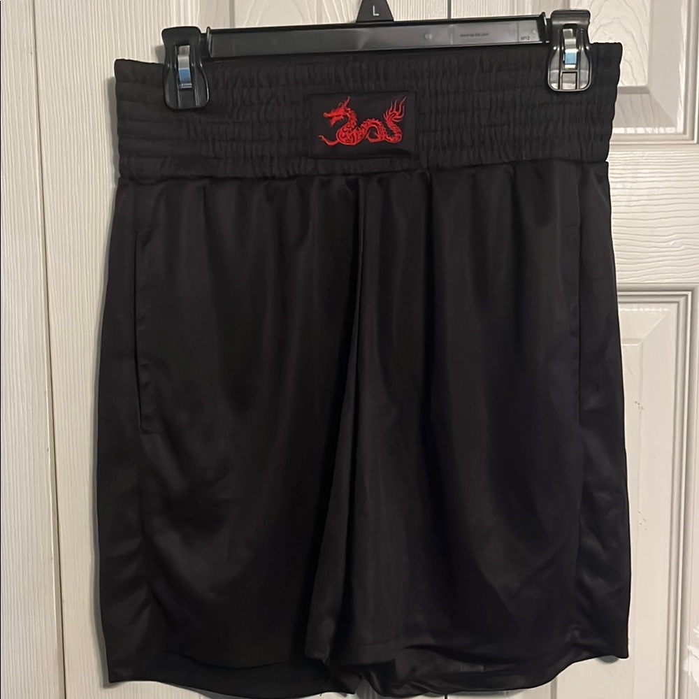 Black Shorts with Red Dragon Embroidery